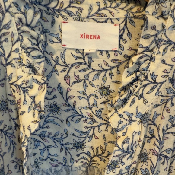 XíRENA Floral Boho Blouse – Blue & Cream Print, Size L - Picture 3 of 4